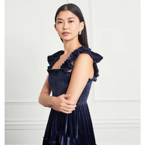 💕HILL HOUSE💕 ~ Ellie Nap Dress ~ Navy Blue Velvet Large NWT - Picture 4 of 15